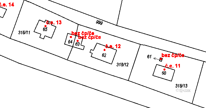 Levonice 12, Postoloprty na parcele st. 62 v KÚ Levonice, Katastrální mapa