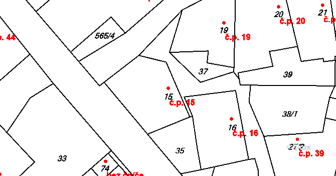 Sázava 15, Nový Rychnov na parcele st. 15 v KÚ Sázava pod Křemešníkem, Katastrální mapa
