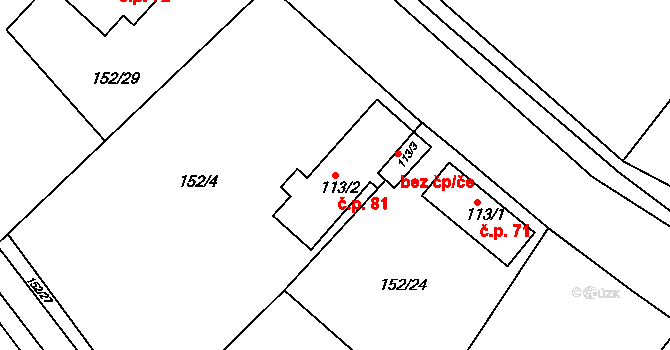 Těchobuz 81 na parcele st. 113/2 v KÚ Těchobuz, Katastrální mapa