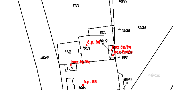 Jeníkov 98 na parcele st. 101/1 v KÚ Jeníkov u Duchcova, Katastrální mapa