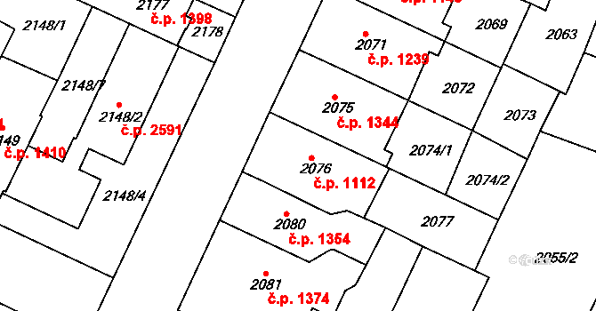 Teplice 1112 na parcele st. 2076 v KÚ Teplice, Katastrální mapa
