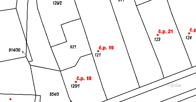 Michnovka 19, Kratonohy na parcele st. 121 v KÚ Michnovka, Katastrální mapa