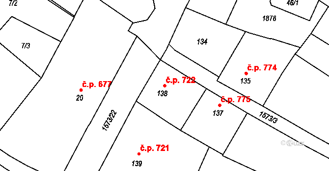 Litovel 722 na parcele st. 138 v KÚ Litovel, Katastrální mapa