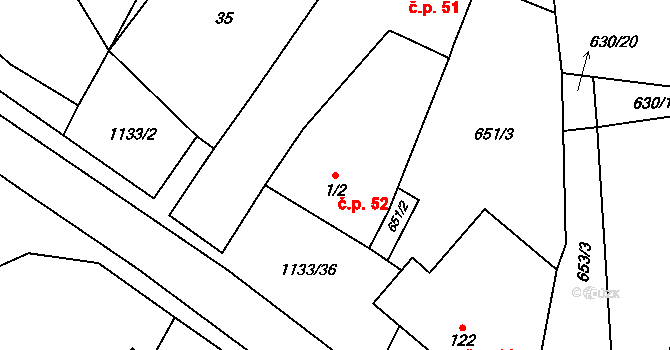 Malíkov nad Nežárkou 52, Horní Pěna na parcele st. 1/2 v KÚ Malíkov nad Nežárkou, Katastrální mapa