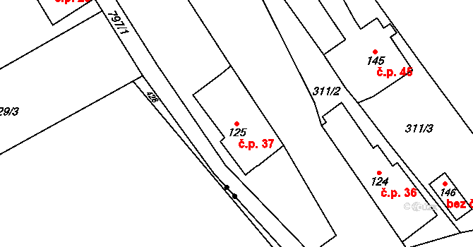 Kobylka 37, Turnov na parcele st. 125 v KÚ Bukovina u Turnova, Katastrální mapa