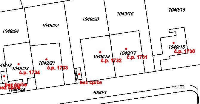 Dejvice 1732, Praha 8 na parcele st. 1049/19 v KÚ Dejvice, Katastrální mapa