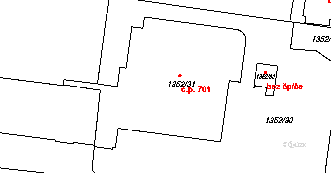 Řepy 701, Praha na parcele st. 1352/31 v KÚ Řepy, Katastrální mapa