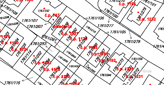 Hostivař 1193, Praha na parcele st. 1761/264 v KÚ Hostivař, Katastrální mapa
