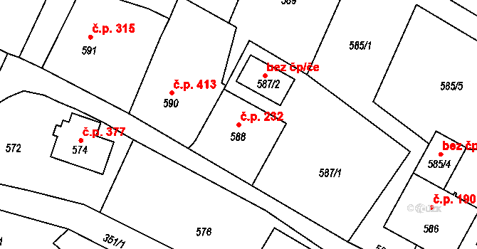 Rumburk 2-Horní Jindřichov 232, Rumburk na parcele st. 588 v KÚ Horní Jindřichov, Katastrální mapa