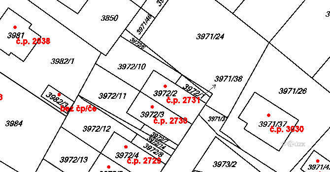 Česká Lípa 2731 na parcele st. 3972/2 v KÚ Česká Lípa, Katastrální mapa