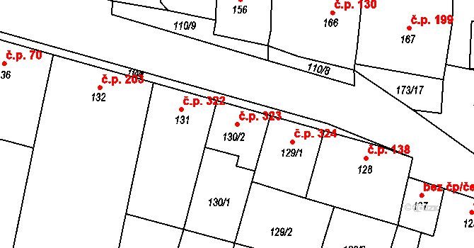Blažovice 323 na parcele st. 130/2 v KÚ Blažovice, Katastrální mapa