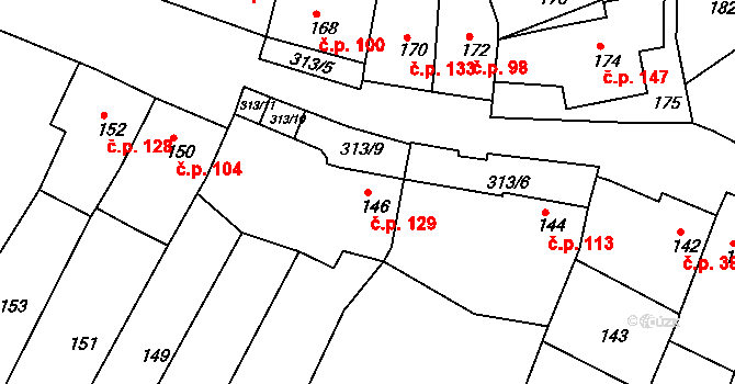 Horákov 129, Mokrá-Horákov na parcele st. 146 v KÚ Horákov, Katastrální mapa