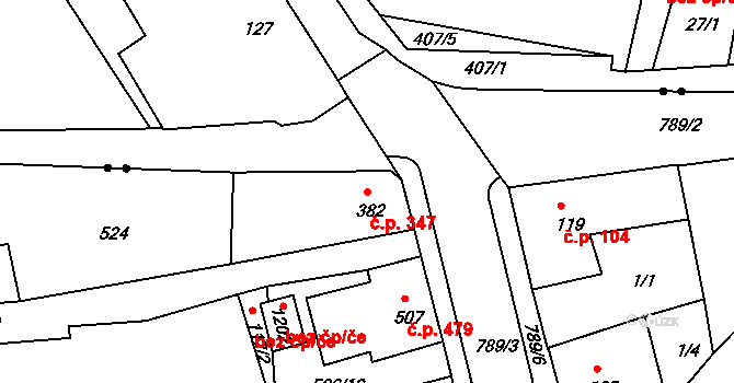 Parník 347, Česká Třebová na parcele st. 382 v KÚ Parník, Katastrální mapa