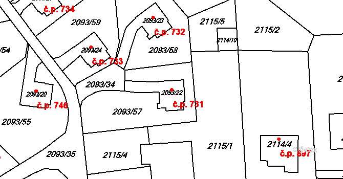 Bludovice 731, Havířov na parcele st. 2093/22 v KÚ Bludovice, Katastrální mapa