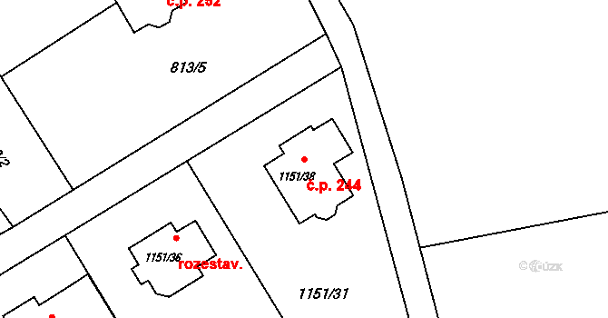 Bernartice nad Odrou 244 na parcele st. 1151/38 v KÚ Bernartice nad Odrou, Katastrální mapa