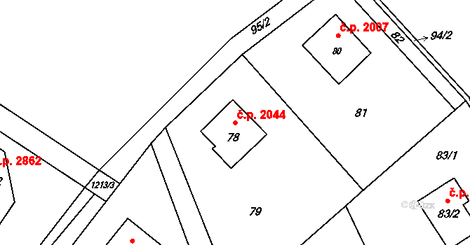 Rožnov pod Radhoštěm 2044 na parcele st. 78 v KÚ Tylovice, Katastrální mapa