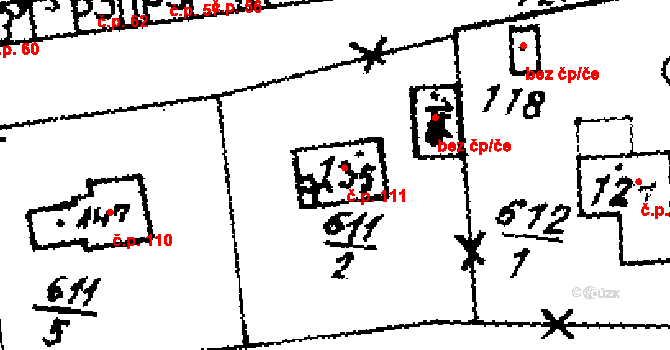 Jemníky 111 na parcele st. 135 v KÚ Jemníky, Katastrální mapa