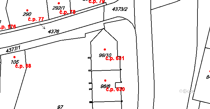 Veselí nad Lužnicí I 631, Veselí nad Lužnicí na parcele st. 96/10 v KÚ Veselí nad Lužnicí, Katastrální mapa