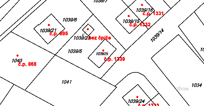 Kopřivnice 1339 na parcele st. 1039/25 v KÚ Kopřivnice, Katastrální mapa