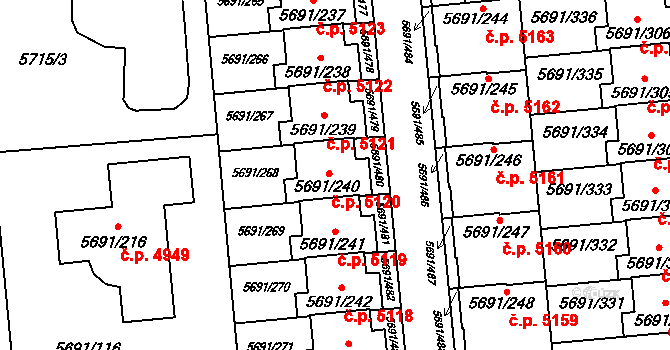 Jihlava 5120 na parcele st. 5691/240 v KÚ Jihlava, Katastrální mapa
