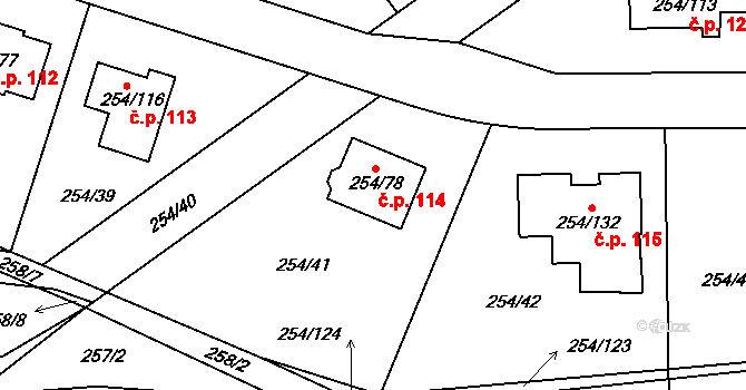 Honice 114, Stochov na parcele st. 254/78 v KÚ Honice, Katastrální mapa