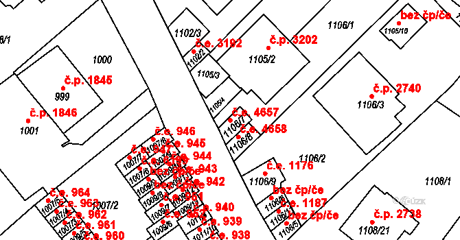Ústí nad Labem-centrum 4657, Ústí nad Labem na parcele st. 1106/7 v KÚ Ústí nad Labem, Katastrální mapa