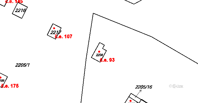 Strkov 93, Planá nad Lužnicí na parcele st. 2204 v KÚ Planá nad Lužnicí, Katastrální mapa