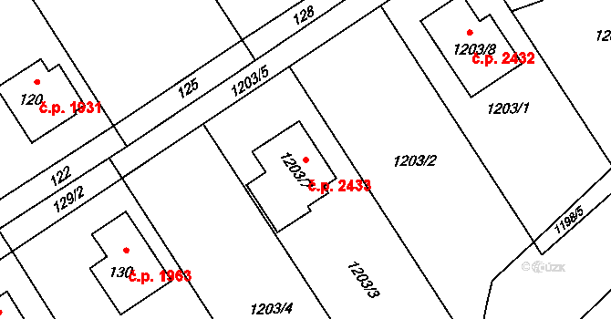Rožnov pod Radhoštěm 2433 na parcele st. 1203/7 v KÚ Tylovice, Katastrální mapa