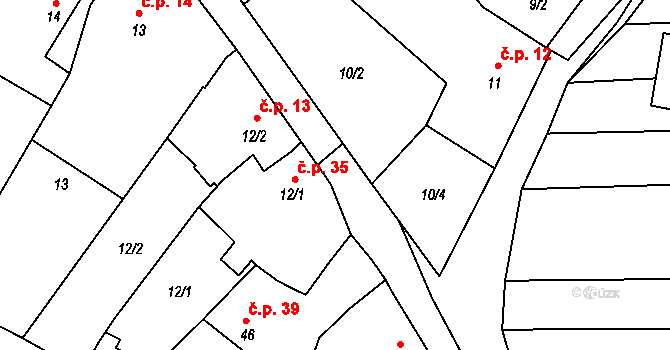 Pulkov 35, Biskupice-Pulkov na parcele st. 12/1 v KÚ Pulkov, Katastrální mapa