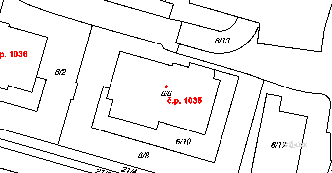 Kbely 1035, Praha na parcele st. 6/6 v KÚ Kbely, Katastrální mapa