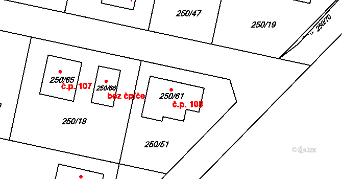 Zvole 108, Rychnovek na parcele st. 250/61 v KÚ Zvole, Katastrální mapa