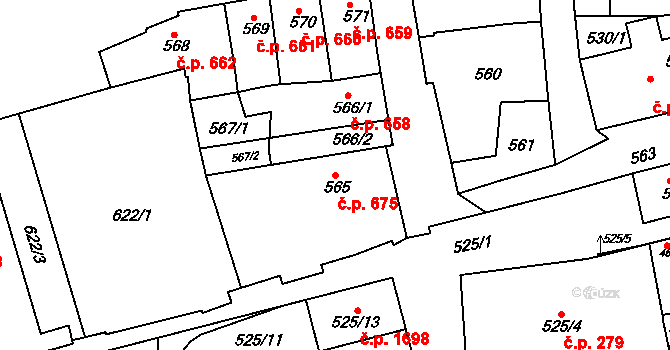 Slavkov u Brna 675 na parcele st. 565 v KÚ Slavkov u Brna, Katastrální mapa