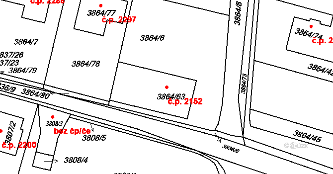Předměstí 2152, Litoměřice na parcele st. 3864/63 v KÚ Litoměřice, Katastrální mapa