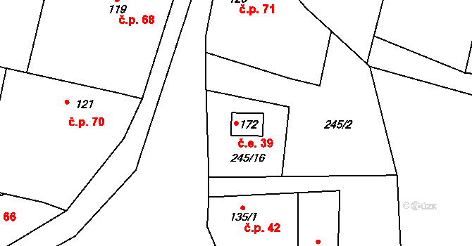 Polipsy 39, Čestín na parcele st. 172 v KÚ Polipsy, Katastrální mapa