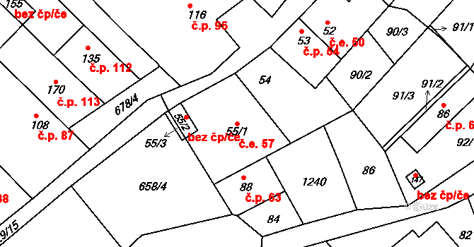Lhota 57, Pačlavice na parcele st. 55/1 v KÚ Lhota u Pačlavic, Katastrální mapa
