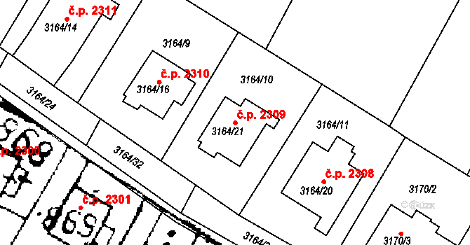 Podlusky 2309, Roudnice nad Labem na parcele st. 3164/21 v KÚ Roudnice nad Labem, Katastrální mapa