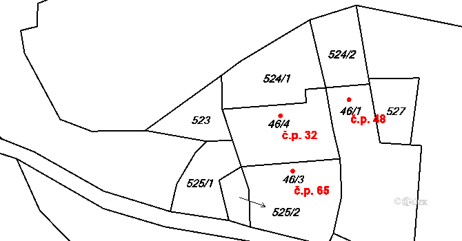 Líšnice 32, Sepekov na parcele st. 46/4 v KÚ Líšnice u Sepekova, Katastrální mapa