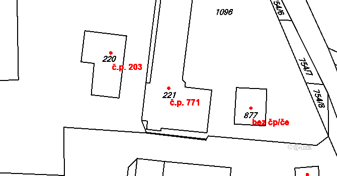 Velký Osek 771 na parcele st. 221 v KÚ Velký Osek, Katastrální mapa