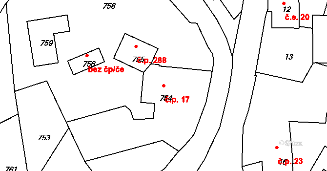 Dolní Chřibská 17, Chřibská na parcele st. 754 v KÚ Dolní Chřibská, Katastrální mapa