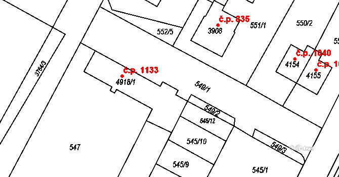 Žamberk 1133 na parcele st. 4918/1 v KÚ Žamberk, Katastrální mapa