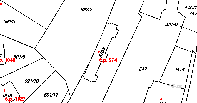 Valašské Klobouky 974 na parcele st. 740/4 v KÚ Valašské Klobouky, Katastrální mapa