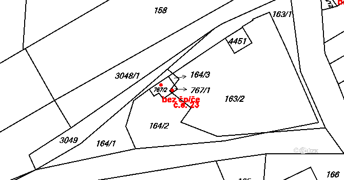 Jedlová 40124673 na parcele st. 767/1 v KÚ Jedlová u Poličky, Katastrální mapa