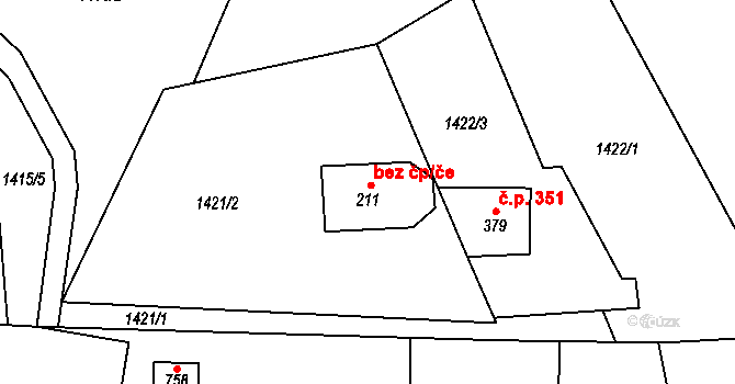 Hrádek 40176673 na parcele st. 211 v KÚ Hrádek, Katastrální mapa