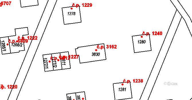 Zlín 3162 na parcele st. 3830 v KÚ Zlín, Katastrální mapa