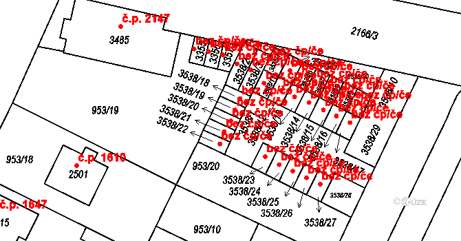 Písek 42242673 na parcele st. 3538/20 v KÚ Písek, Katastrální mapa