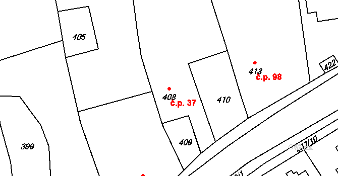Stěbořice 37 na parcele st. 408 v KÚ Stěbořice, Katastrální mapa