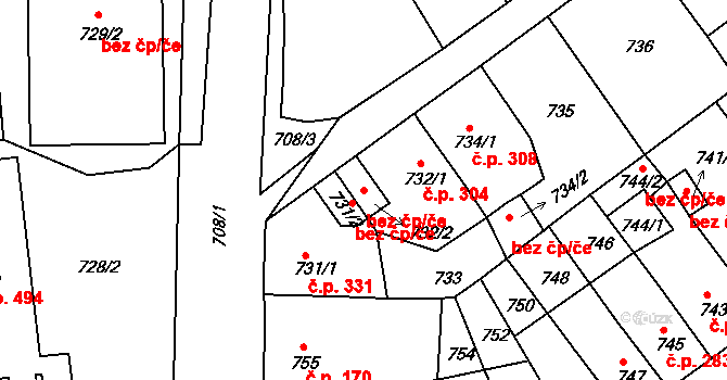 Novosedlice 45112673 na parcele st. 732/2 v KÚ Novosedlice, Katastrální mapa