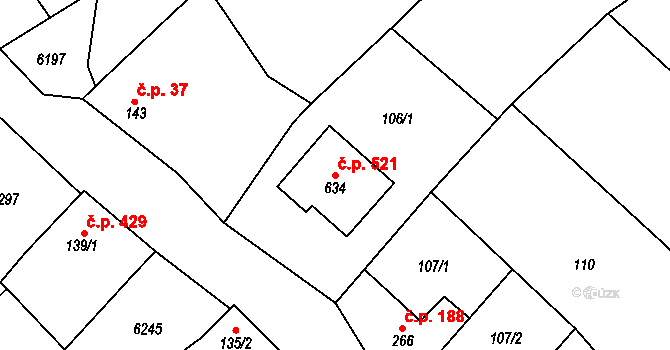 Březolupy 521 na parcele st. 634 v KÚ Březolupy, Katastrální mapa