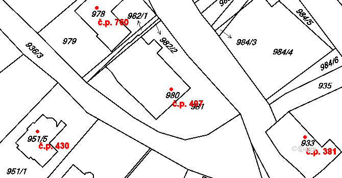 Buchlovice 497 na parcele st. 980 v KÚ Buchlovice, Katastrální mapa