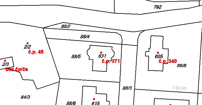 Želiv 371 na parcele st. 631 v KÚ Želiv, Katastrální mapa